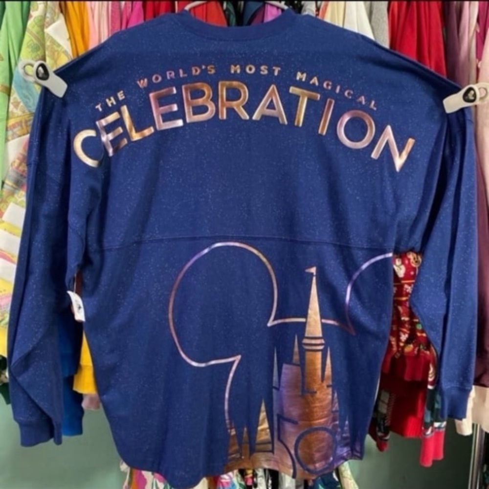 Disney parks 50th anniversary iridescent blue glitter spirit jersey L NWT